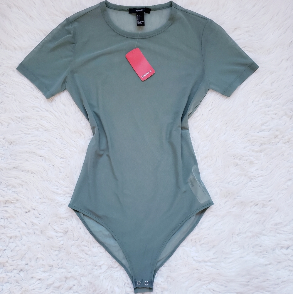 SALE NWT Forever 21 S green mesh body suit